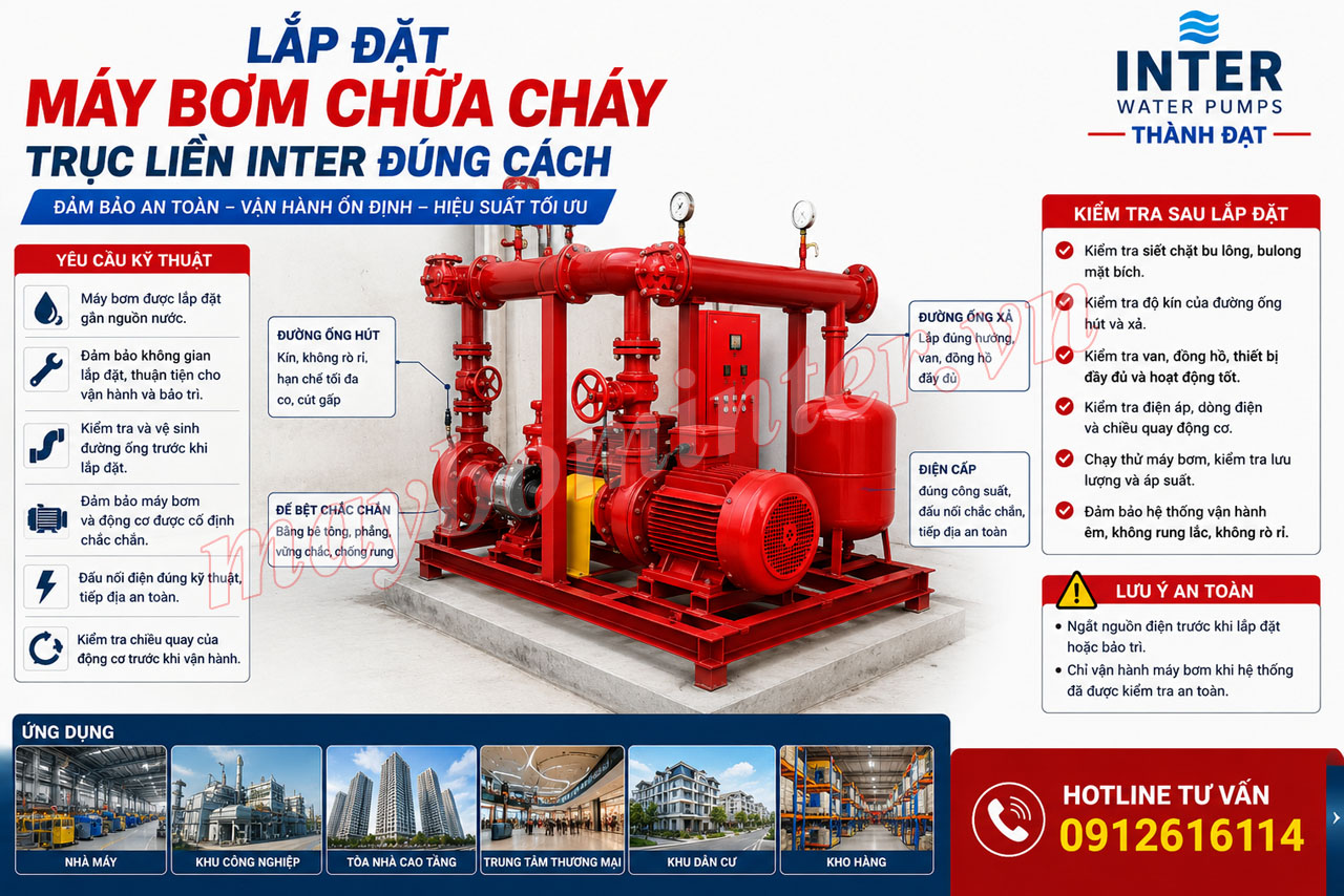 Lắp đặt máy bơm chữa cháy trục liền INTER đúng cách