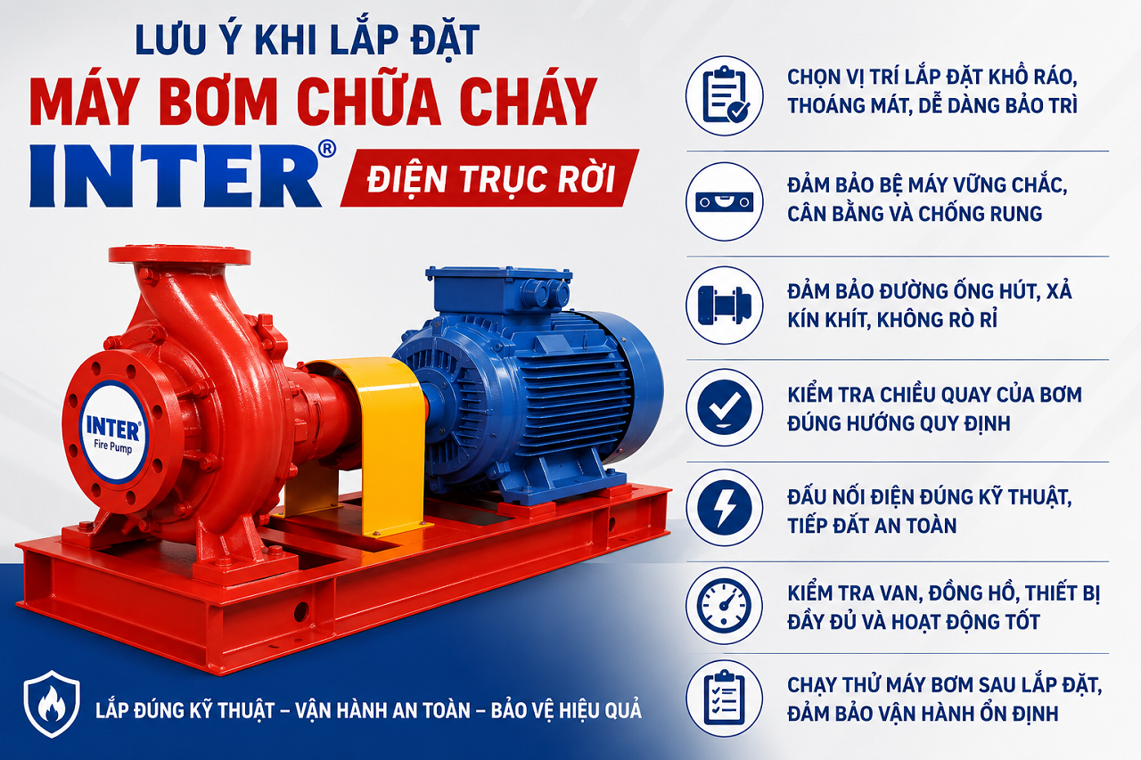 Lưu ý khi lắp đặt bơm chữa cháy điện trục rời INTER Lưu ý khi lắp đặt bơm chữa cháy điện trục rời INTER