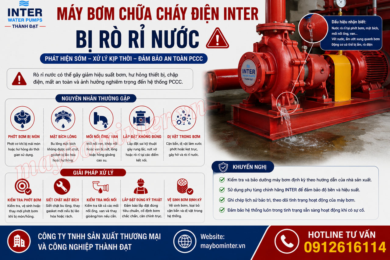 Máy bơm chữa cháy điện INTER bị rò rỉ nước nguyên nhân và cách khắc phục